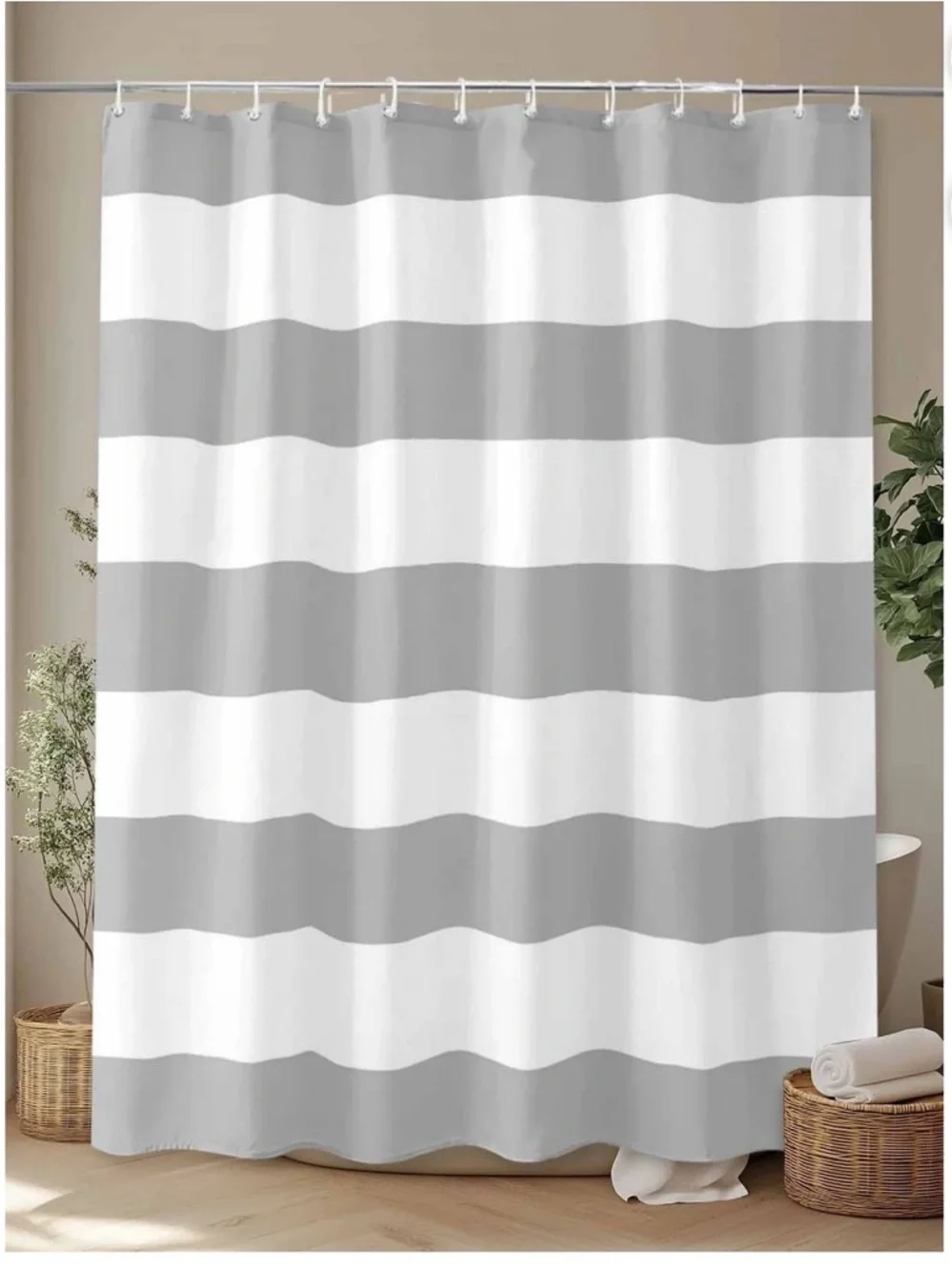 Brand New, Never Used: Gray and White Striped Shower Curtain - Home Bath